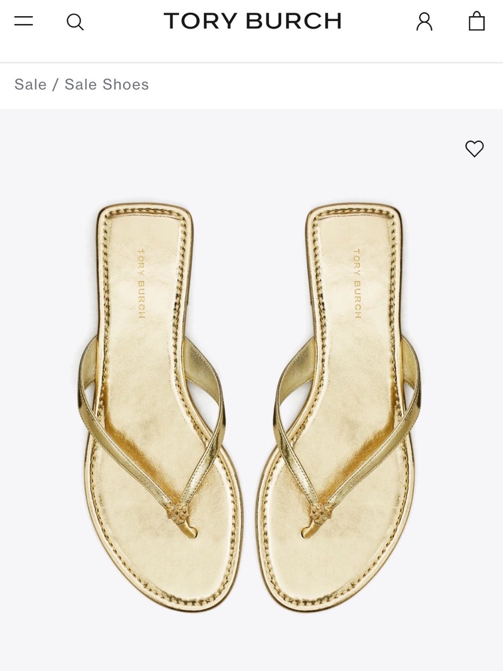 Tory Burch Gold Metallic Leather Thong Sandals